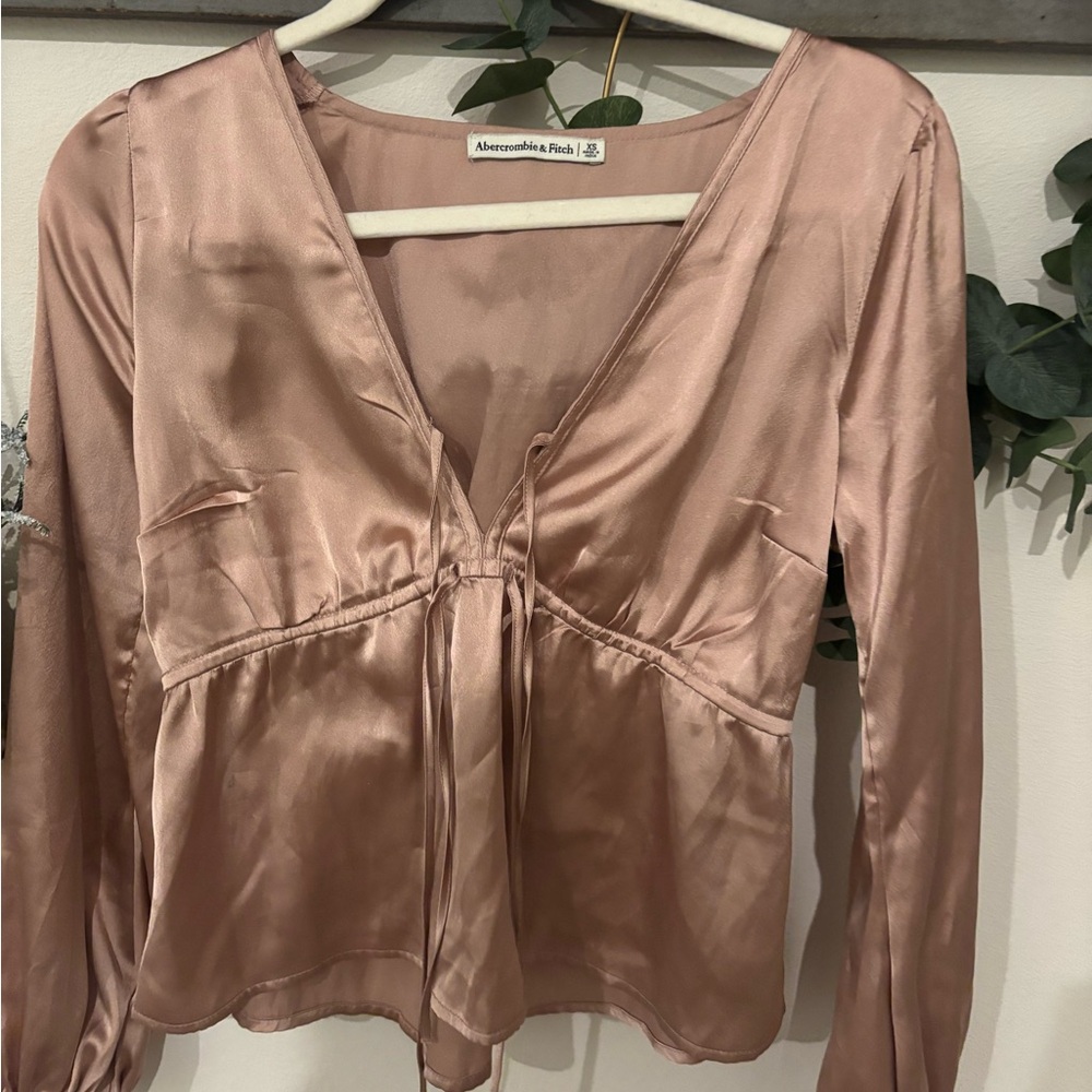 Abercrombie & Fitch Pink Long Sleeve Tie Front Blouse